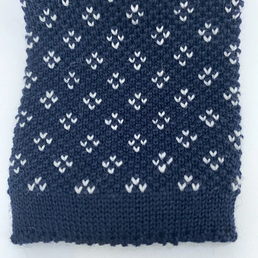 Eton Tie Mens Wool Knit Skinny Slim Navy White Patterned Luxury One Size Necktie